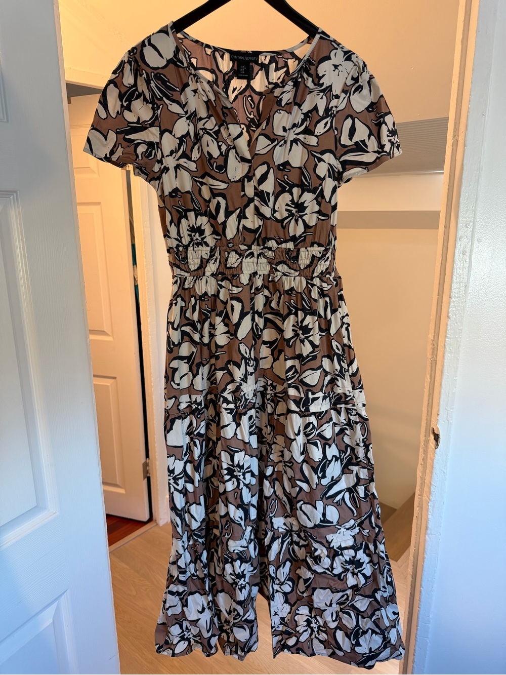 Floral V-Neck Tiered Maxi Dress in Brown and White